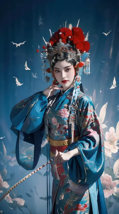 masterpiece, best quality, masterpiece, best quality, 1 Girl, Flowing costumes，Maximum chest，Peking Opera,Qibi