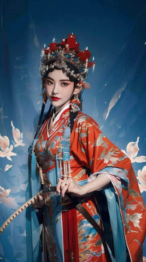 masterpiece, best quality, masterpiece, best quality, 1 Girl, Flowing costumes，Maximum chest，Peking Opera,Qibi