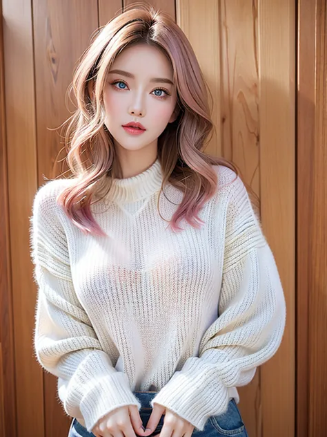 (masterpiece, Highest quality:1.2),alone,The eyes are exquisite and delicate,Exquisite hair color，( Wear a sexy sweater:1.2)，Pas...
