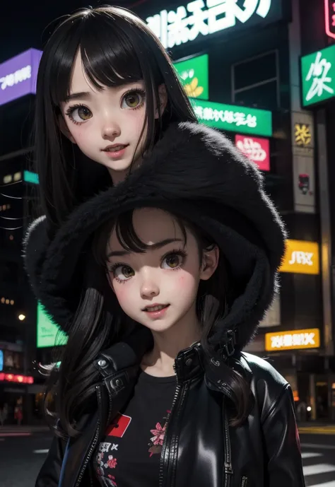 masterpiece, best quality, half body, portrait, night city, 1girl, anime, 3d, japan, pixar, realistic, teen girl, smiling, cute ...