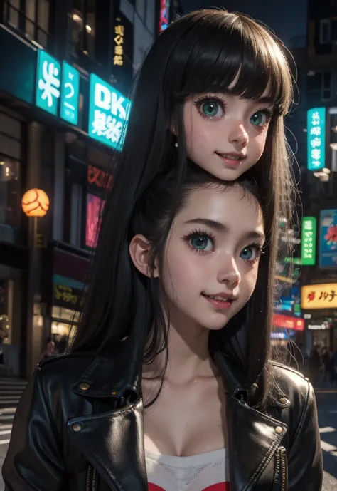 masterpiece, best quality, half body, portrait, night city, 1girl, anime, 3d, japan, pixar, realistic, teen girl, smiling, cute ...