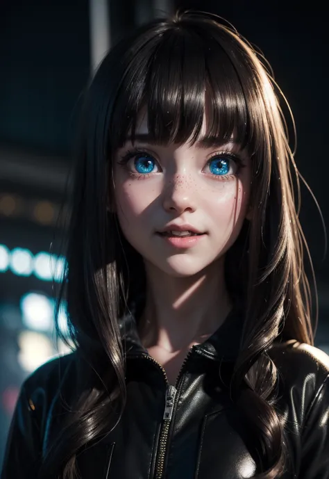 masterpiece, best quality, half body, portrait, night city, 1girl, anime, 3d, japan, pixar, realistic, teen girl, smiling, cute ...