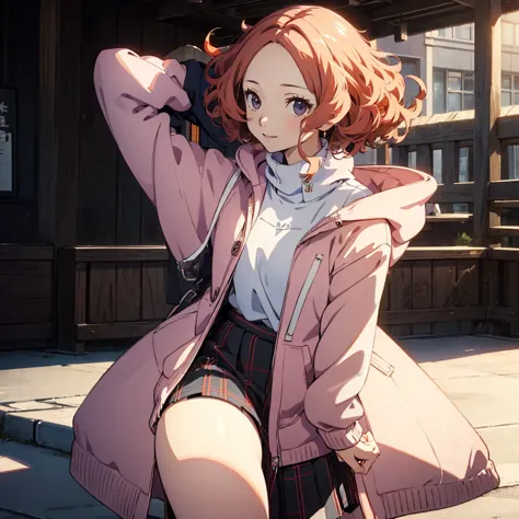 (((masterpiece))) 4k HD, detail background, Haru Okumura, innocent smile, oversize sweater, skirt, standing, outdoor, cute