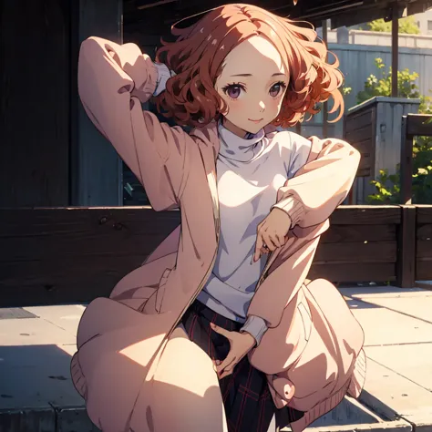 (((masterpiece))) 4k HD, detail background, Haru Okumura, innocent smile, oversize sweater, skirt, standing, outdoor, cute