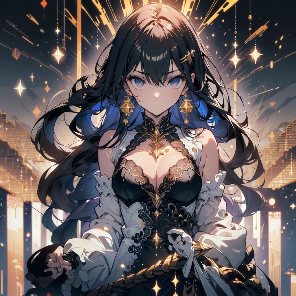 ((masterpiece, best quality)), Delicate face，Dragon Girl，Kaneko，Gold Mine，Gold jewelry，dark Knight，Dark Gem，whole body，Standing picture，Long legs，Large Breasts，Gradient long wavy hair，Perfect body proportions，Beautiful black eyes，Extremely beautiful，transparent， Pure white background，Big Dark Day，cloud，Sexy Lingerie，Lace