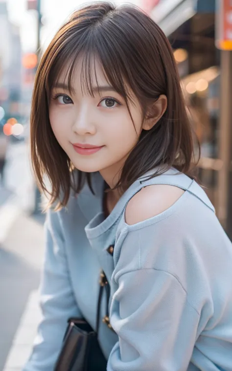 Cute 21 year old Japanese、city、shopping、Highly detailed face、Pay attention to the details、double eyelid、Beautiful thin nose、Shar...