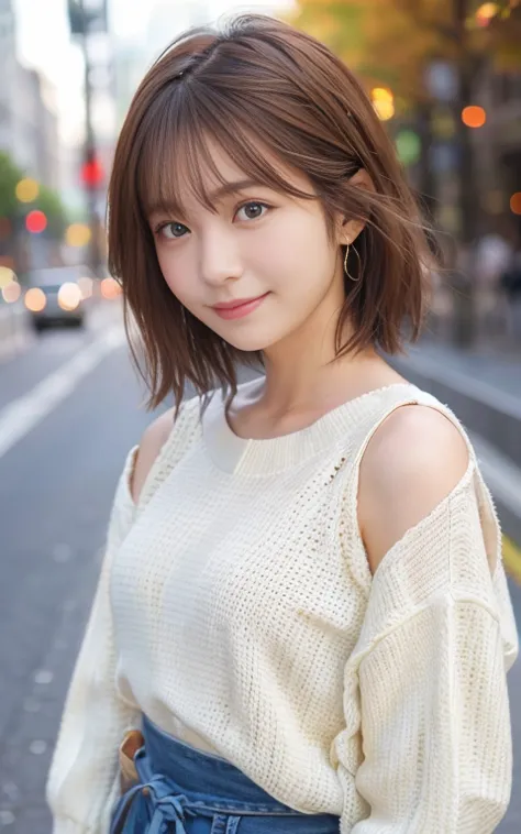 Cute 21 year old Japanese、city、shopping、Highly detailed face、Pay attention to the details、double eyelid、Beautiful thin nose、Shar...