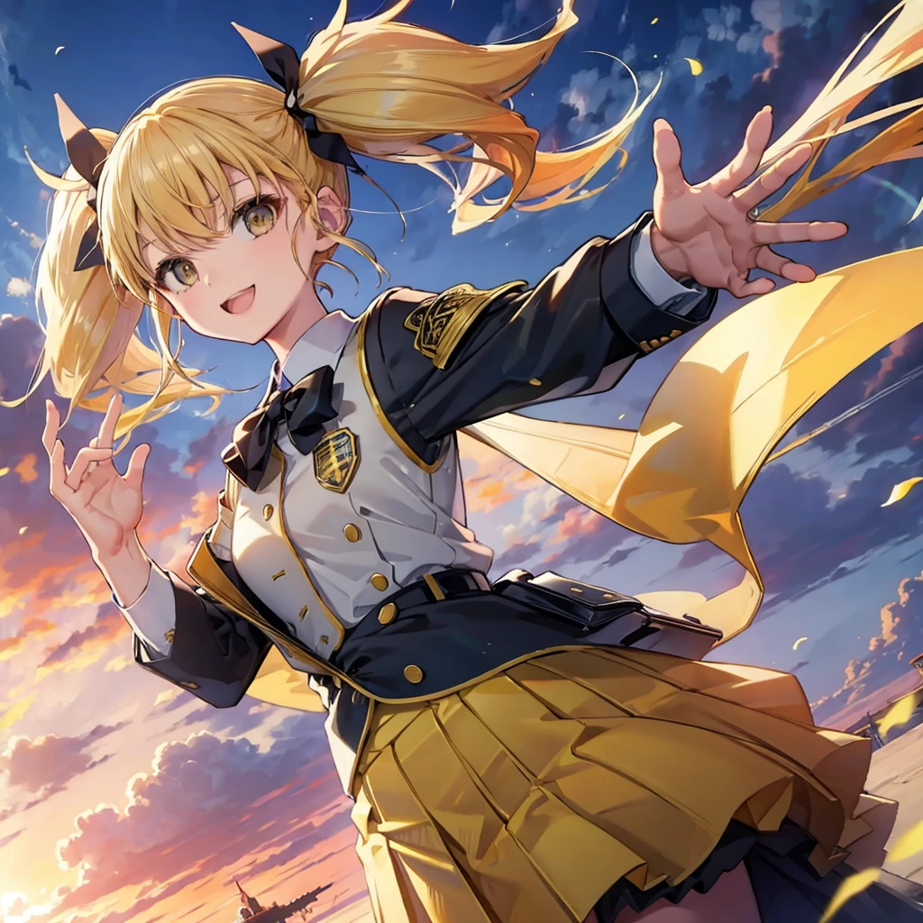 (((Shinomiya Kikoru)))　((Yellow Hair　Twin tails))　(smile　Jump)　Shining Background　Shining Edge