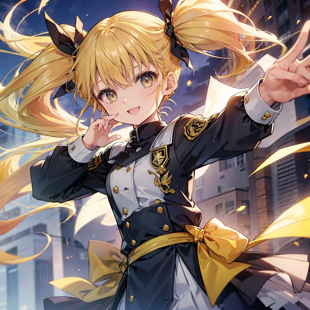 (((Shinomiya Kikoru)))　((Yellow Hair　Twin tails))　(smile　Jump)　Shining Background　Shining Edge