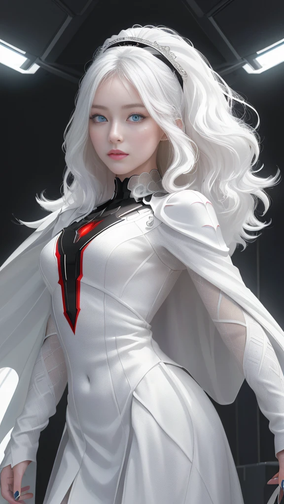 (1 girl:1.3), Alone, (((Very detailed face)))), ((Very detailed eyes and face.)))), beautifuls detalles ojos, body parts__, Official Art, unified 8k wallpaper, super detailed, beautiful and beautiful, beautiful, Masterpiece, Best Quality, Original, Masterpiece, super fine photo, Best Quality, super high resolution, realistic realism, sunlight, Full length portrait, extraordinary beauty, dynamic pose, delicate face, vibrant eyes, (FROM THE FRONT), He wears a Spider-Man suit., red and black color scheme, spider, fondo muy detallado del Ceiling de la ciudad, Ceiling, with city views, detailed face, detailed complex busy background, disordered, gorgeous, milky white, very detailed skin, realistic skin details, visible pores, clear focus, volumetric fog, 8k hd, DSLR, high quality, film grain, White skin, photographic realism, lomography, Futuristic dystopian megalopolis, translucent, eyes looking at the camera, Big , short hair,white hair ,full body,mecha,cyborg,robotic,long hair 