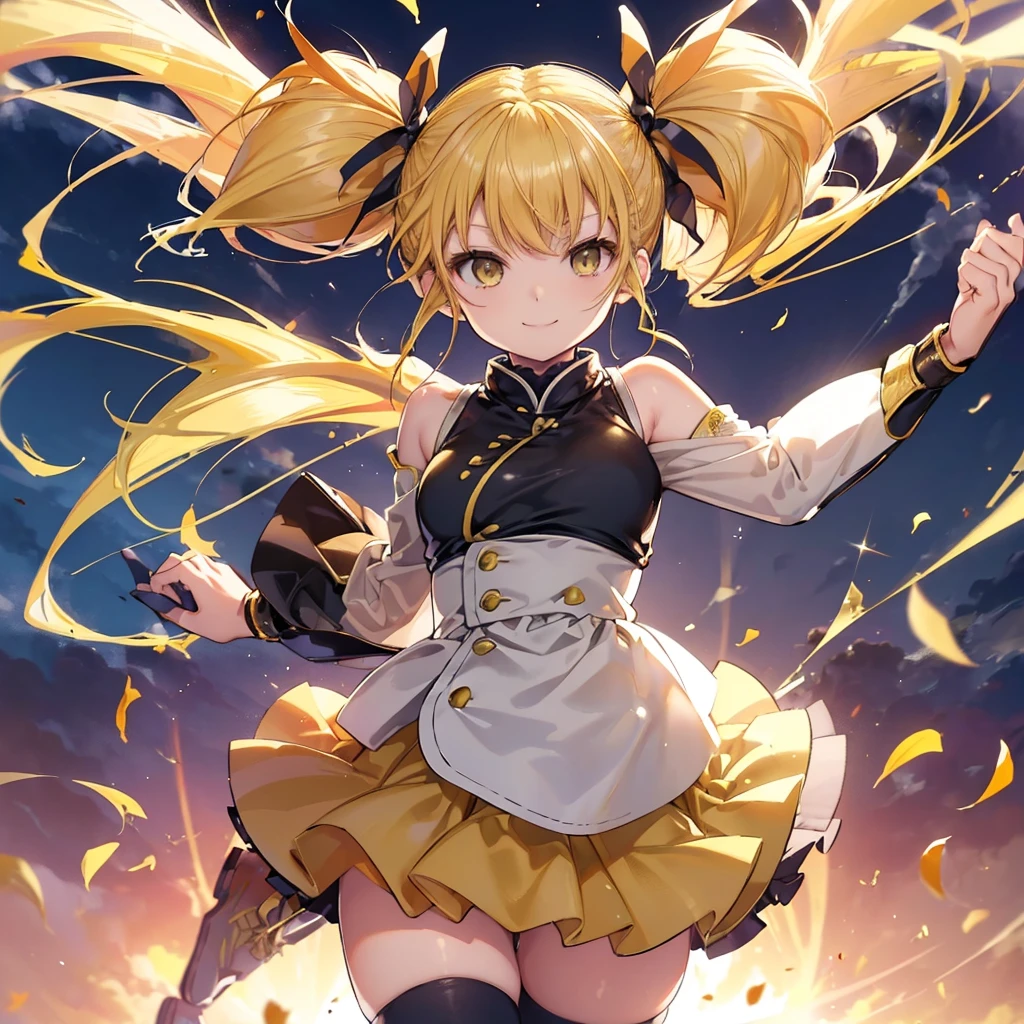 (((Shinomiya Kikoru)))　((Yellow Hair　Twin tails))　(smile　Jump)　Shining Background　Shining Edge