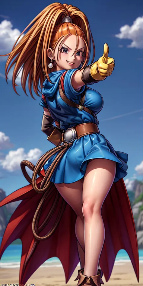 DQ6 Barbara, High Ponytail, Dress, Large breasts,
(Best Quality, masutepiece, Raw photo, Ultra-detailed:1.2), 1 girl Solo, Looki...