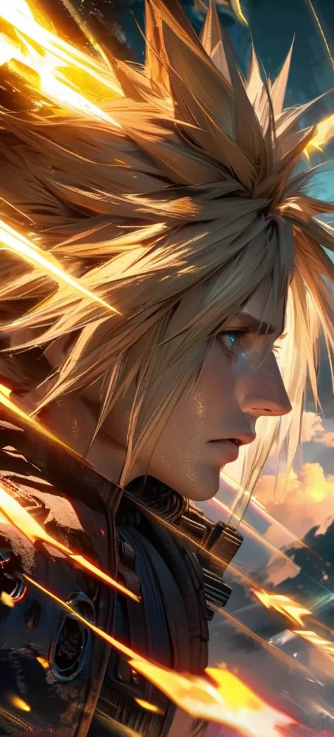 symetrical,absurdres, highres, ultra detailed, hdr, masterpiece, extremely detailed face and eyes, cloud strife,final fantasy 7,...