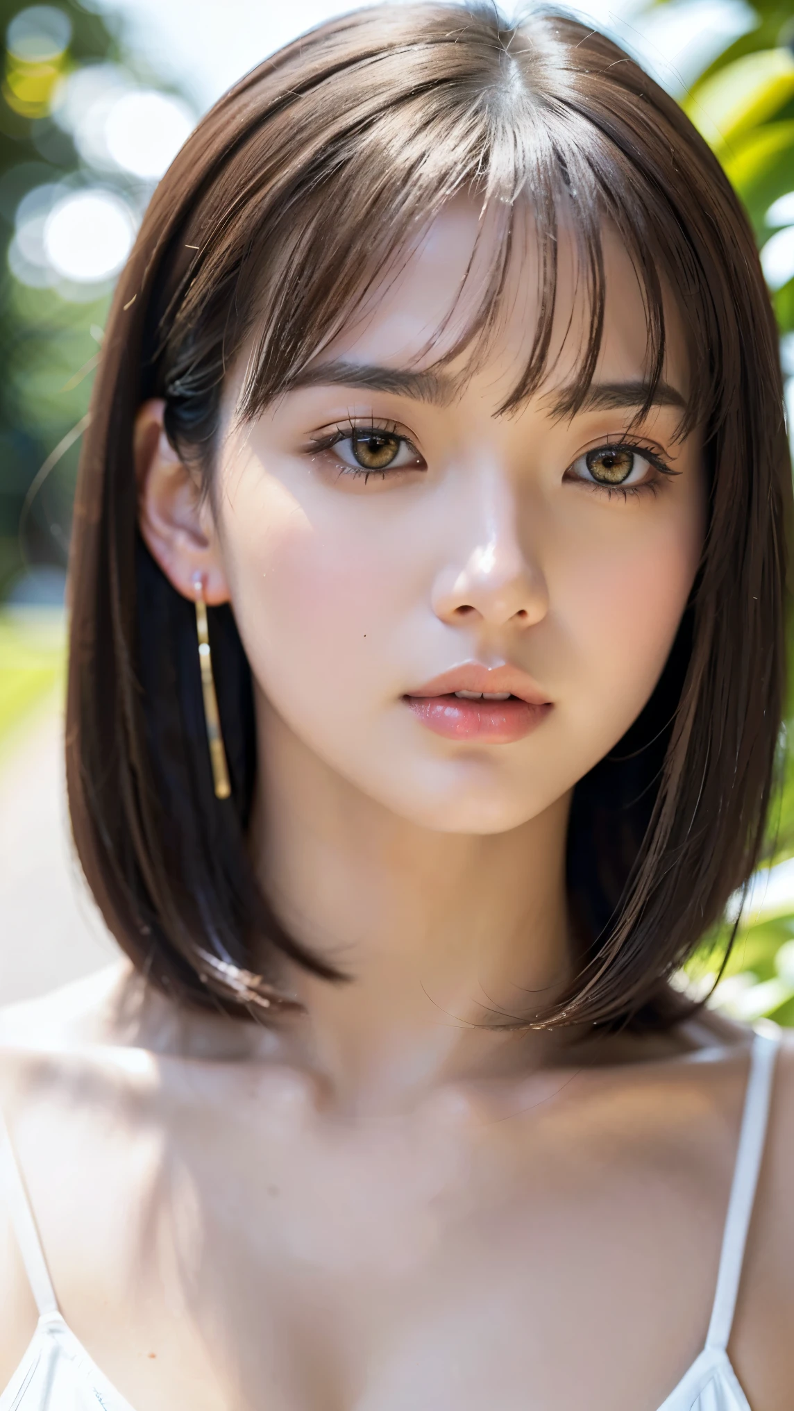 18 year old big breasted Japanese girl、Photorealistic Realism 8K、16K quality、(Extremely absurd quality、Very detailedなディテール、Super Resolution、Clear and sharp focus、Not blurry、(Realistic brown eyes:1.35))、((The perfect dark eyeshadow:1.45))、(Super detailed、Beautiful little nose:1.2)、(Perfect composition)、Depth of written boundary、Cinematic Light、Lens flare、(Very beautiful face、Beautiful Lips、Beautiful Eyes)、Intricately detailed face、最高のhigh qualityのリアルな質感の肌:1.3、Woman with velvet skin:1.33)、((最高のhigh qualityのリアルな質感の髪))、(Short blonde hair)、(Wave、Upward、Behind the ears)、((Very detailed:1.38))、Photos of the most beautiful works of art in the world、Soft lighting、high quality、dramatic、(Perfect anatomically correct proportions)、((Perfect hands:1.2))、(Super beautiful face:1.33)、((Perfect female body:1.4))、pretty girl、((Firm and ample breasts))、(Perfect eyes of the most absurd quality:1.35)、((Super beautiful, cute and sharp face))、(Light pale complexion)、(Transparent holographic micro bikini:1.3)、Super tight transparent fitting bodysuit with ultra reflective surface、((Upper body shot above the knees))、I am looking at this、 ((Fat))、(((Glowing Skin:1.5、Light Skin: 1.5、Glowing Skin、非常にGlowing Skin)))、Detailed body、Droopy eyes、(obscene、Pussy Line：1.2)、Thin pubic hair、High heels、