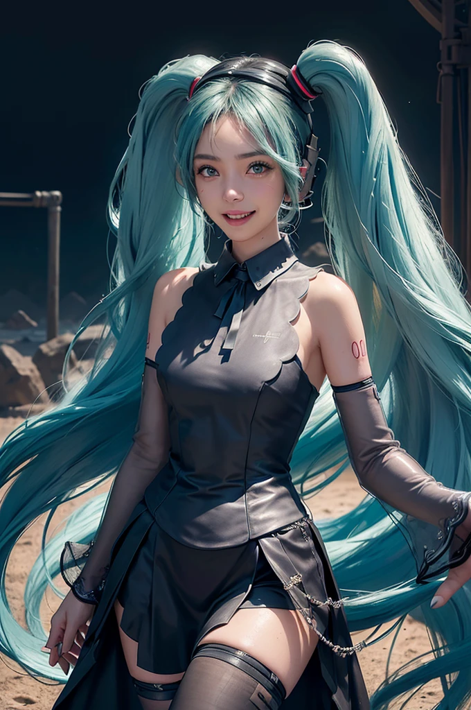 (Personaje Hatsune Miku), coarse hair color, long hair two tails with pony, looking at the view, eyes in sight, SMILE (big SMILE), (Open mouth), whole body, 21 year old girl, perfect body, perfect anatomy, tosca eye color, double eyelids, huge breasts, highly detailed skin texture,(realistic skin), Ultra detailed face, detailed lips, detailed eyes, double eyelids, Necklaces, wet skin, wet hair, (front focus), (in the dark:1.6), Hyperrealistic portrait of woman by David Hockney and Alphonse Mucha, fantasy art, realistic photo, dynamic pose, dynamic lighting, art station, poster, volumetric lighting, Very detailed faces, 4k, awarded, in the dark, deep shadow, low key, cowboy shot, (official clothing:1.1), Luxury Satin Long Dress, lighting dress