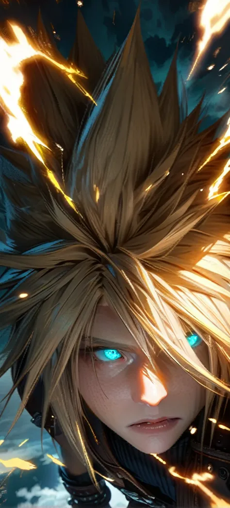 symetrical,absurdres, highres, ultra detailed, hdr, masterpiece, extremely detailed face and eyes, cloud strife,final fantasy 7,...