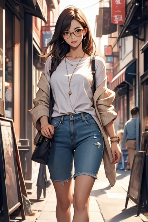 Highest quality、masterpiece、High sensitivity、High resolution、Detailed Description、Slender women、Slim Body、Glasses、Casual clothes...