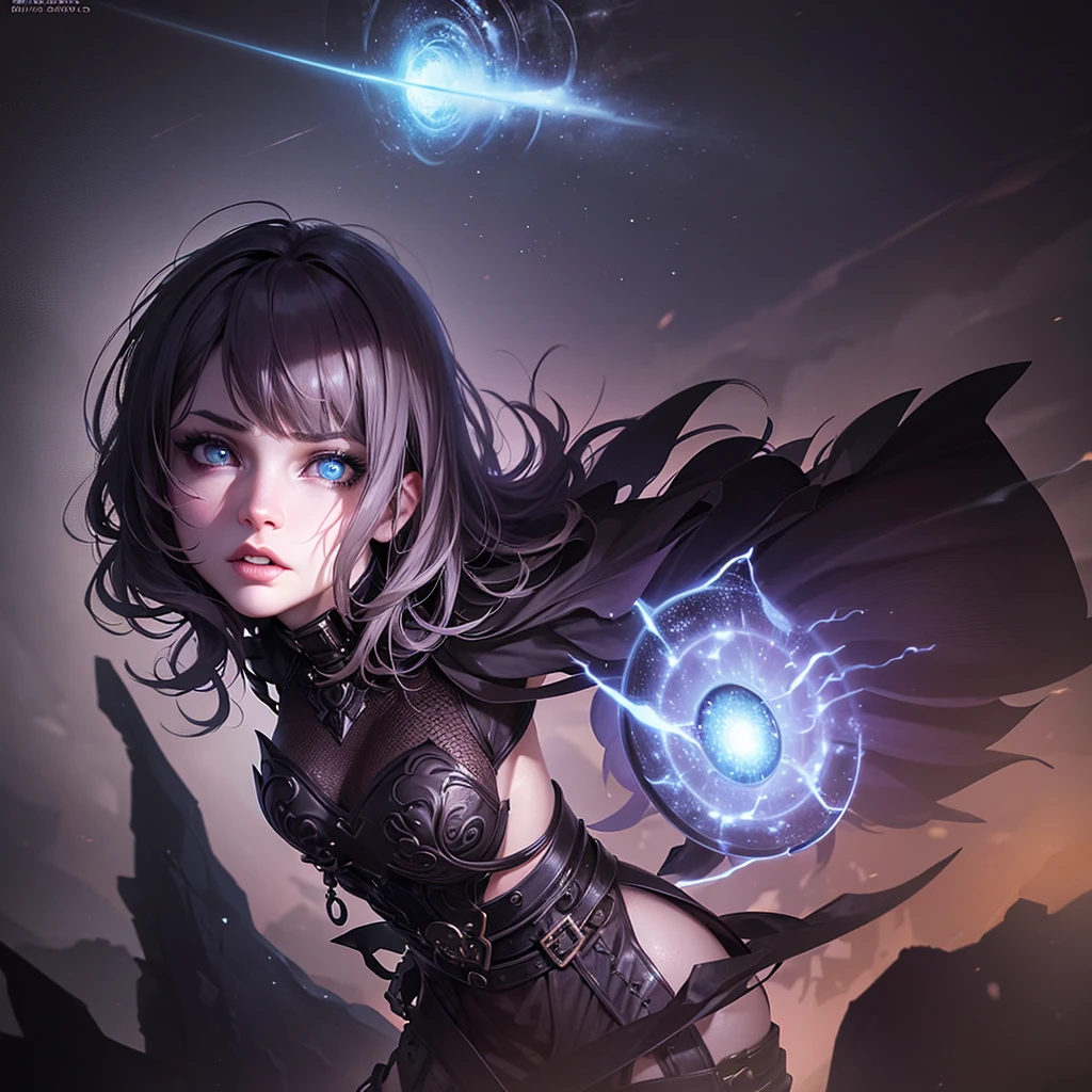 intricate detailed fantasy portrait of a cryptic girl casting a spell, girl with intense eyes and mystic expression, wastelands landscape, energy sparks up from the ground and connects to the girl, girl channeling energy blast, dark moody atmosphere, dynamic dramatic lighting, digital art, cinematic, (best quality,8k,masterpiece:1.2),ultra-detailed,(realistic,photorealistic,photo-realistic:1.37),volumetric lighting,chiaroscuro,moody colors,dark fantasy,surreal
