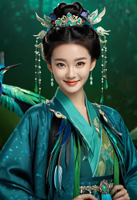 a poster for the chinese movie , featuring an adorable 20 yearold girl dressed in traditional blue and green kingfisher feather ...