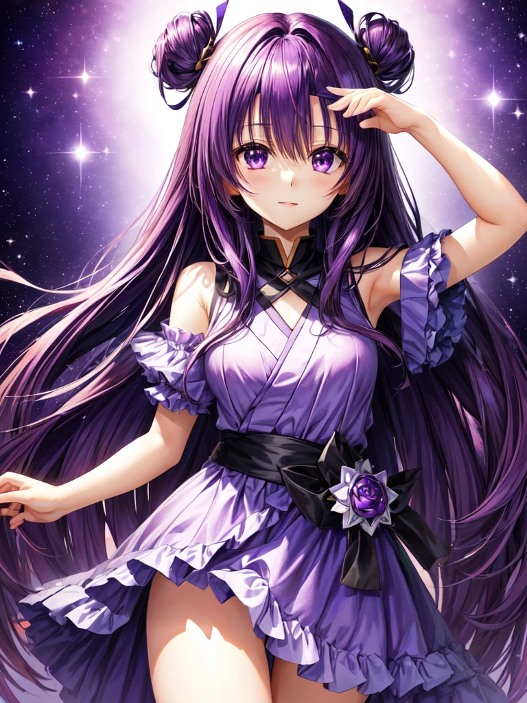 Hanasosuzu,standing,dark puple fluffy hair,dark purple eyes,medium hair,