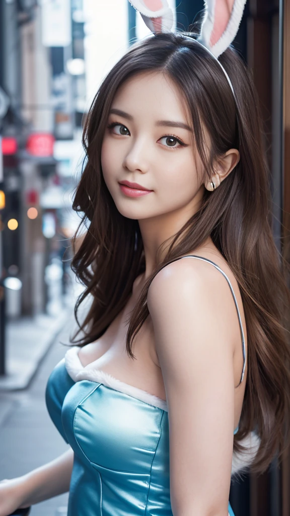 masterpiece, Highest quality, Realistic, Highly detailed CG integrates 8K, 8K,(Very beautiful face, Beautiful Lips, Beautiful Eyes), Exquisitely detailed face,1 Girl, Very beautiful girl,Exquisite eye makeup,Subtle eye detail,The best example of four fingers and one thumb,Toned figure,Nice and beautiful smile,明るいLong Hair,transparent, Quality hair,(masterpiece, Highest quality:1.2),alone,The eyes are exquisite and delicate,Brown Hair、Long Hair、Pink Lips,blue eyes,Big Breasts、Wavy Hair、(((bunny girl:1.5)))、Japanese、25-year-old female