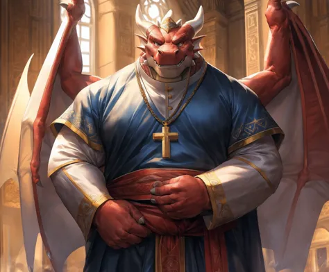 human nature, cannon, male, solitary, ((the strong，handsome)), (dragon),((traditional catholic pope outfit，西方dragondragon角))， st...