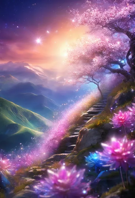 crystal spring blossom,
fantasy, milky way, transparent, 
sparkling, sparkling, wonderful, colorful, 
magical pictures, dramatic...