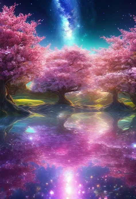 crystal spring blossom,
fantasy, milky way, transparent, 
sparkling, sparkling, wonderful, colorful, 
magical pictures, dramatic...