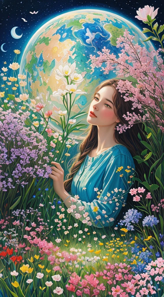 (Illustration:1.3) beautiful planet earth with flowers and plants sprouting spring day (by Artist Anna Dittman:1), (((masterpiece))), (((best quality))), ((ultra-detailed)),(detailed light),((an extremely delicate and beautiful)),
