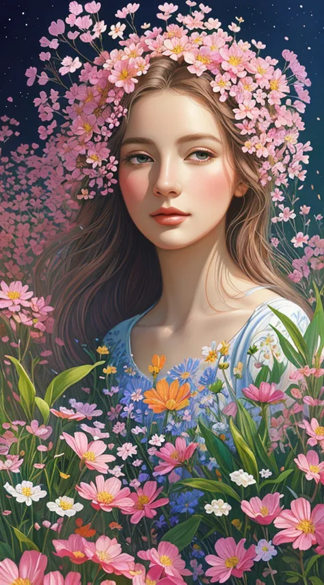 (Illustration:1.3) beautiful planet earth with flowers and plants sprouting spring day (by Artist Anna Dittman:1), (((masterpiec...