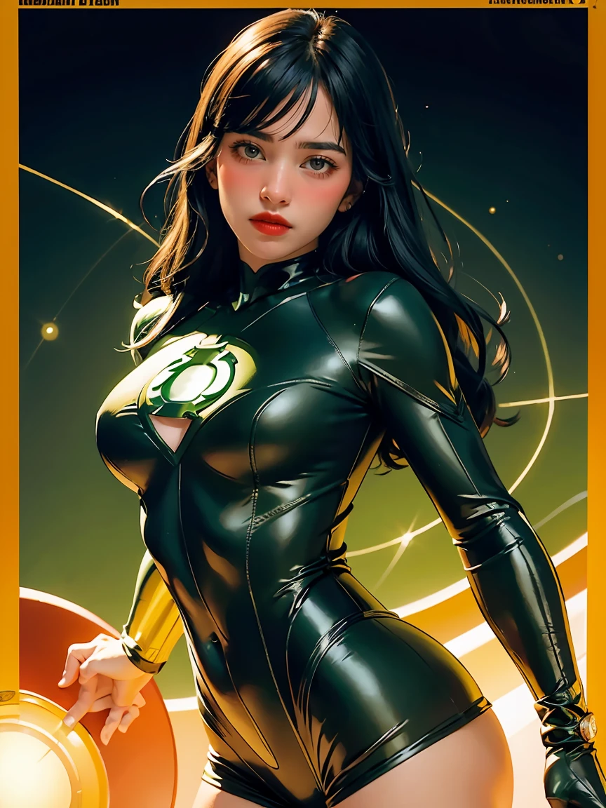 A beautiful woman in style,y Yellow Lantern (in English: Green Lantern) is a DC Comics superhero. Created by Martin Nodell and Bill Finger, the original Green Lantern was recast as a new superhero with the same name in the 1960s, the original character became known by the name his parents called Alan Scott and for a time adopted the identity from Sentinela (Brazil).
The current Green Lantern, founding member of the Justice League of America. This time, she helped cement the new Green Lantern as a popular hero, with a more cosmic theme.
lined lips, green bodysuit, covered navel, makeup,
muscular, tight skin, All green uniform, muscular female, green bodysuit, yellow bodysuit,
Looking at the Viewer, (medium breasts: 1.4), (hanging breasts: 1.3), (full breasts: 1.4), (realism: 1.5), (Realisitc: 1.4), (Absurdity: 1.4), 8k, ultra-detailed, Detailed beautiful woman, (Only one:1.4), 1girl, (Viewer facing:1.2), sexy,