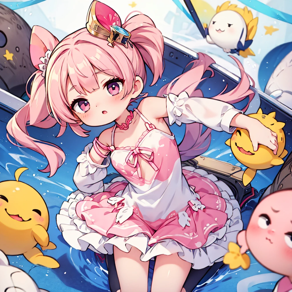 süßer Anime-Chan in einem weiß-rosa Kleid