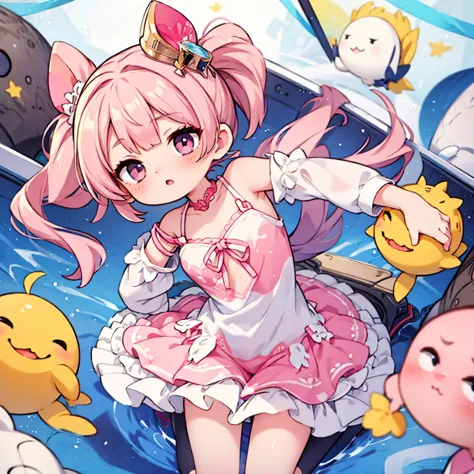 cute anime chan in a white and pink dress