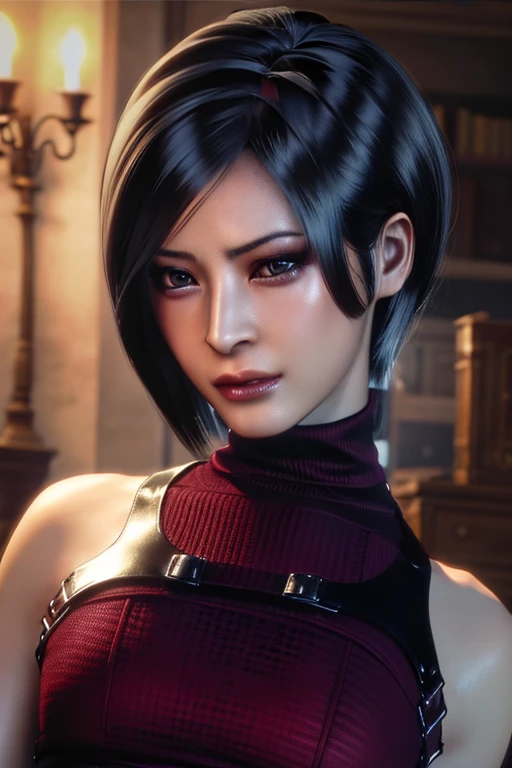 best quality,ultra-detailed,realistic:1.37,Ada Wong,perfectly symmetrical face,ultra-realistic texture,flawless body,detailed facial features,realistic lighting,serious expression,blush,mouth open