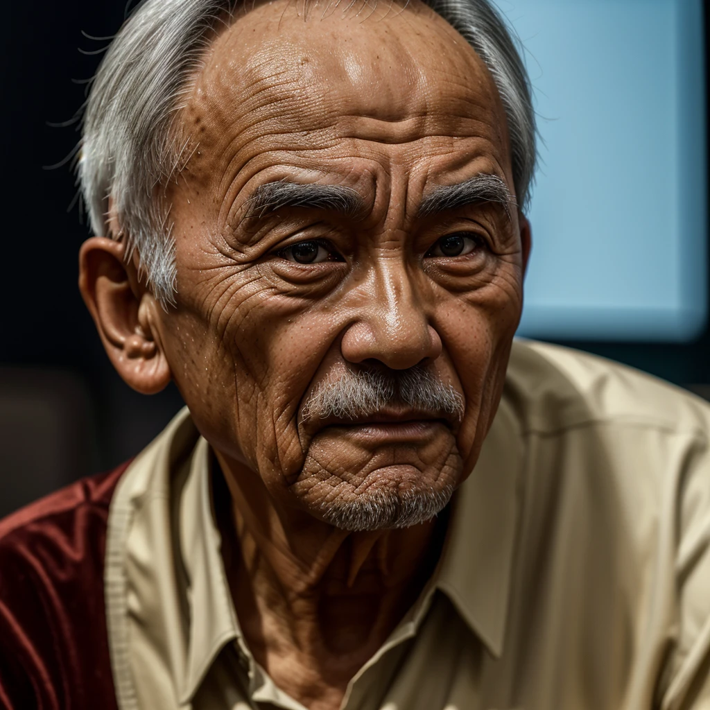 Medium-sized display, Medium shot, Written border depth, Upper Body, angle, masterpiece, angle, (RAW photos, best quality), best quality, Very detailed, CG, 8k wallpaper, Vicissitudes, Older male protagonist，Chinese elderly，80 years old，male，Solitary, Look directly at the audience, front