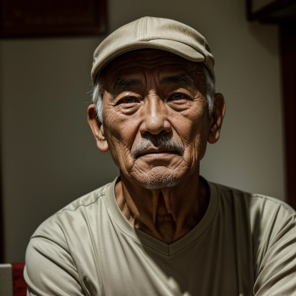 Medium-sized display, Medium shot, Written border depth, Upper Body, angle, masterpiece, angle, (RAW photos, best quality), best quality, Very detailed, CG, 8k wallpaper, Vicissitudes, Older male protagonist，Chinese elderly，80 years old，male，Solitary, Look directly at the audience, front