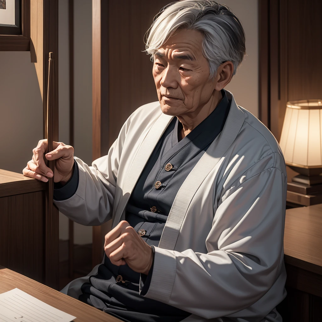 Medium-sized display, Medium shot, Written border depth, Upper Body, angle, masterpiece, angle, (RAW photos, best quality), best quality, Very detailed, CG, 8k wallpaper, Vicissitudes, Older male protagonist，Chinese elderly，80 years old，male，Solitary, Look directly at the audience, front