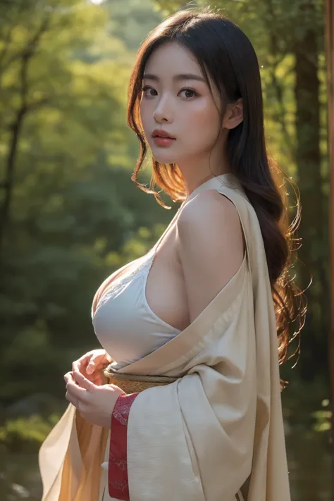 Beautiful woman、Japanese tradition、(Very large breasts)、kimono、Spectacular views、Suspicious atmosphere、Cinematic atmosphere、(bes...