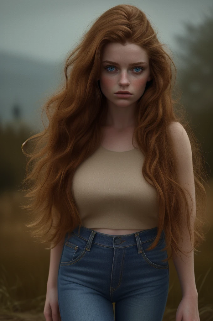 (best quality,4k,8k,highres,masterpiece:1.2),ultra-detailed,(realistic,photorealistic,photo-realistic:1.37),1girl,beautiful detailed eyes,beautiful detailed lips,extremely detailed eyes and face,longeyelashes,Sadie Sink,oversized cardigan,see through,(((wide hips jeans))),rolled up sleeves,binoculars,forest background,natural lighting,warm color tone,cinematic composition,  épouse les traits détaillés du visage,De beaux yeux et de belles lèvres,fille, réaliste,éclairage de studio, Des couleurs vives,netteté, 