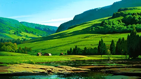 natural landscape with few trees and a small lake