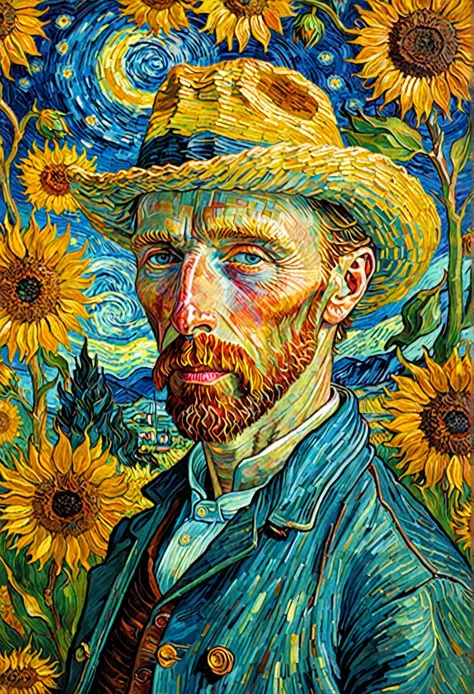 Colorful Vincent van Gogh&#39;s Starry Sky :: 油絵で構成された映画のような16k解像度のmasterpieceイラスト, Watercolor and ink :: Spiral galaxy in the s...