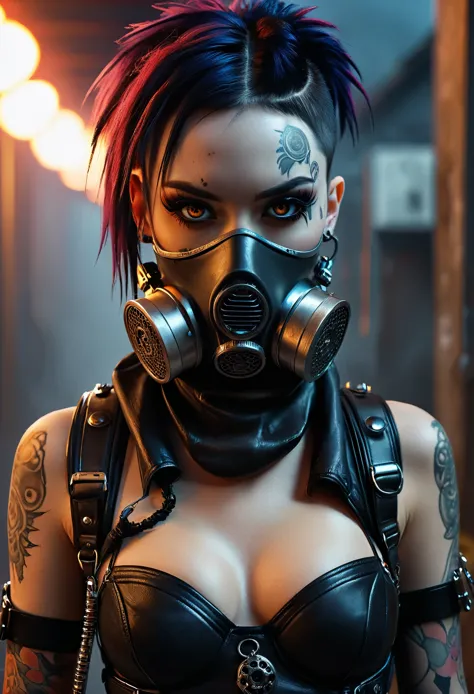 Cybergoth street fashion portrait in a hyper-realistic horror anime style, Full body shot, woman with exaggerated features, ador...