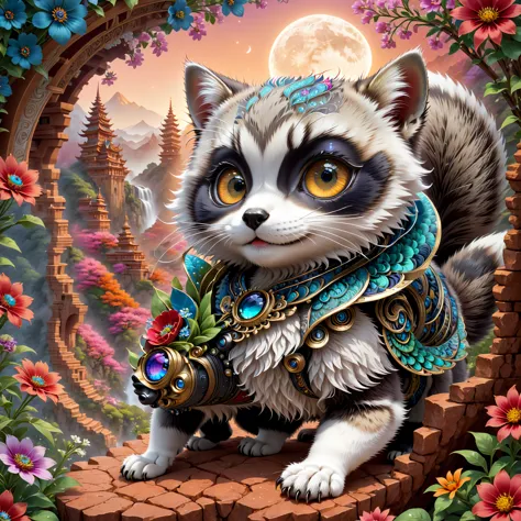 (masterpiece, top quality, best quality, official art, Beautiful and beautiful:1.2), Lord raccoon kitten, Very detailed, Fractal...