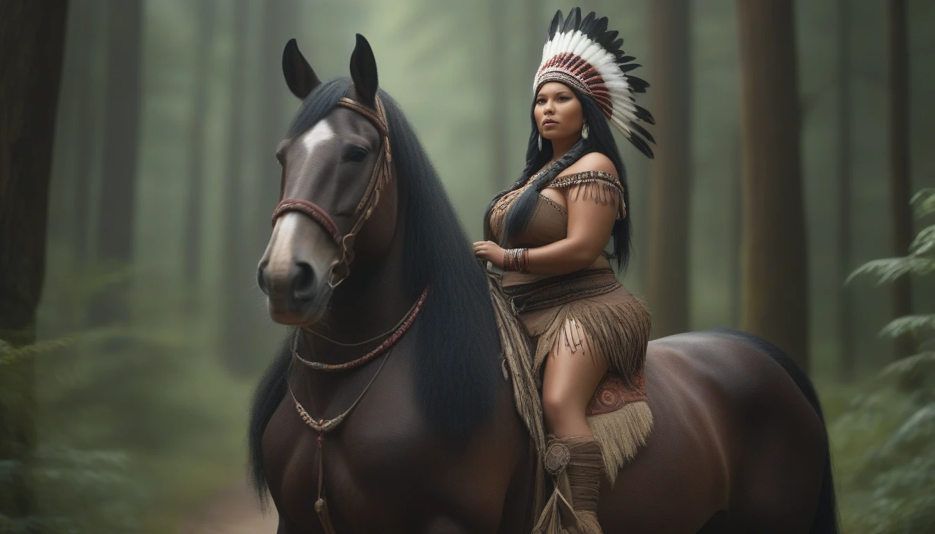 ((obra de arte)), ((melhor qualidade)), ((alta resolução)), ((extremamente detalhado)), ((Tiro longo, vista traseira)), 1 garota BBW grande de pele negra como fantasia de Pocahontas, corpo todo, linda mulher nativa americana, Mulher Madura, peito grande, (Super Realista), (beleza incomparável), textura detalhada da pele, textura detalhada de pano, Lindo rosto detalhado, Intrincado details, ultra detalhado, jóias de penas indígenas, cocar de penas, vestido artesanal tradicional, (((montando um enorme e gordo cavalo Clydesdale))), (((estrada no meio da floresta))), ultra realistic, arte conceitual, elegante, ((Intrincado)), ((Altamente detalhado)), profundidade de campo, ((classificação de cores profissionalmente)), iluminação ambiente suave, meio-dia, (melhor qualidade, Uma alta resolução, fotorrealista, primitivo, 8K,obra de arte, ),melhor qualidade, Obra-prima8K.HDR, (cor viva:1.10)