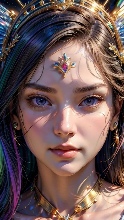 ((masterpiece, 最high quality, high quality, High resolution, Super detailed)), (Frontal face:2),Wearing a rainbow dress、All the ...