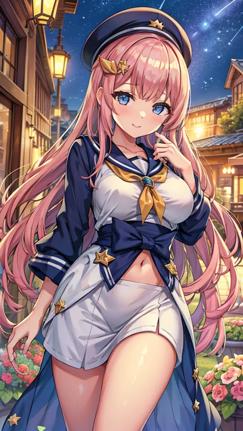 Masterpiece、Highest quality、Super detailed、1 girl、Light pink hair、Fluffy and soft long hair、Starry Skyのような瞳、Big Tits、Cleavage、To...