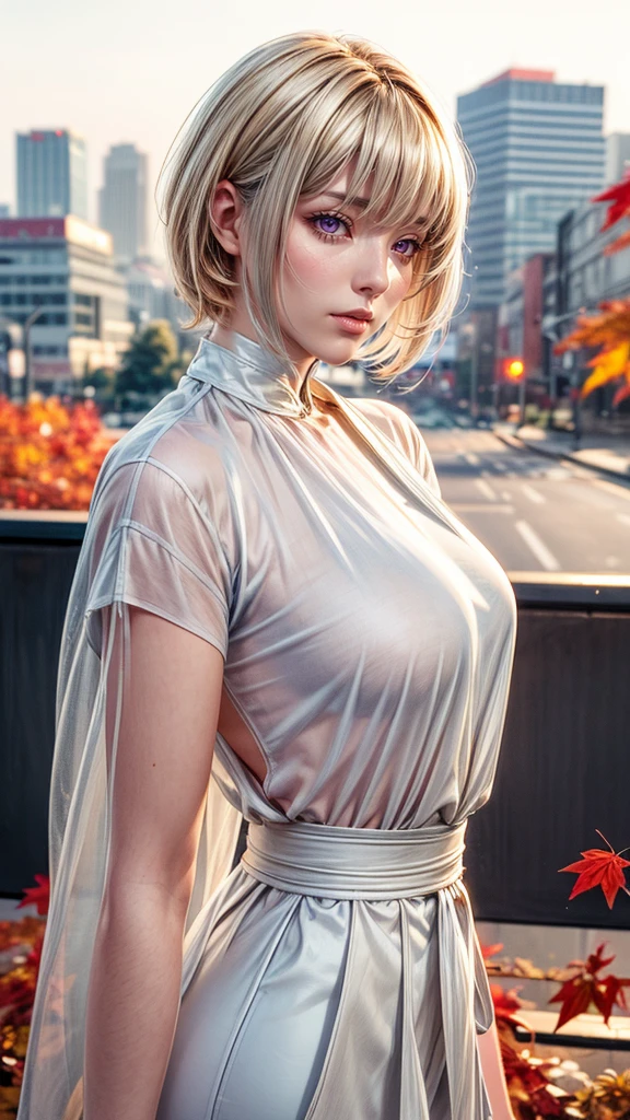 
masterpiece,best quality,1girl,face,short hair,wind,looking at viewer,citybeautiful girl wearin in oversized clothes points her finger at the viewer, long blonde hair, (upper body:1.2), autumn leaves, outdoors, volumetric light, cinematic, golden hour, natural lighting, natural lighting