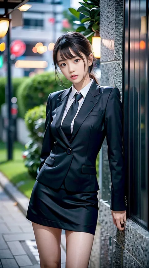 1 Girl, (Watch Viewer), (Bokeh: 1.1), Parted Lips, Expressionless, Realistic, Black Tight Mini Skirt,
business suit, OL, thin th...