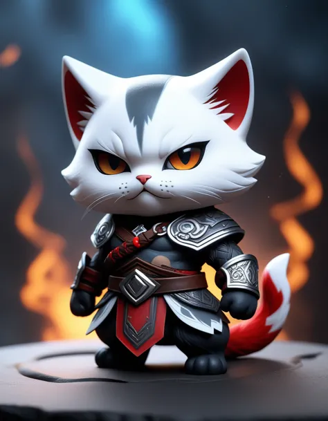 superrealisticart "cute nendoroid and cartoon style high quality flat matte portraits (cruel cat:1.1) mix ( god of war), anime f...