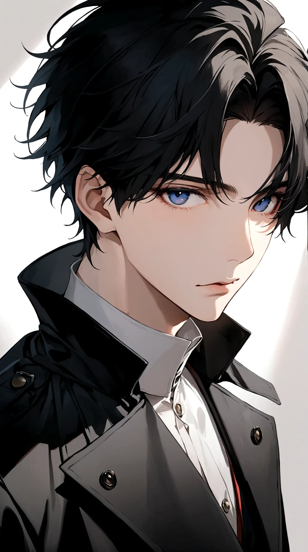 Exquisite facial features,Young male，Black trench coat